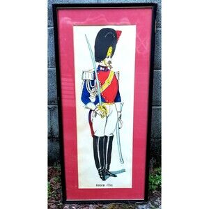 Antique Late 1800s French Elite Gendarme Traditional Uniform Lithograph 39"x17.5